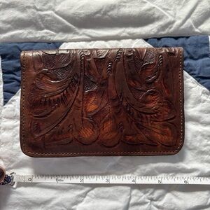 NWOT Juan Antonio Brown Etched Leather Foldover Wallet